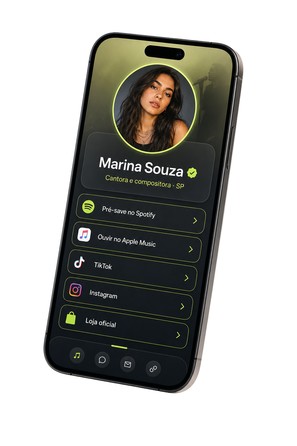 Mockup do Bio Link Prisound em um celular